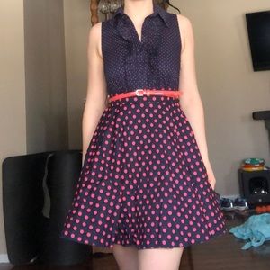 Navy blue and pink polka dot dress